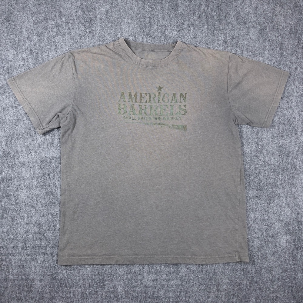 American Barrels Graphic Tee Mens Large Green Bourbon Whiskey Rifle Distressed